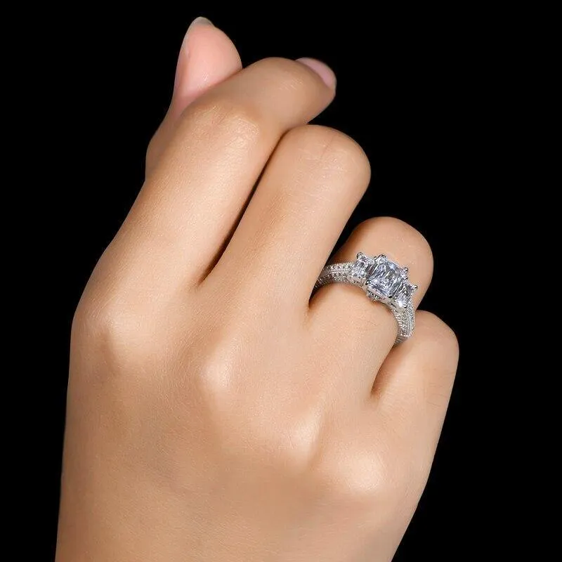 925 Sterling Silber 1.0 Karat Rechteckschliff Ring Verlobung Simulierter Diamant Hochzeit Silberringe Schmuck Geschenke