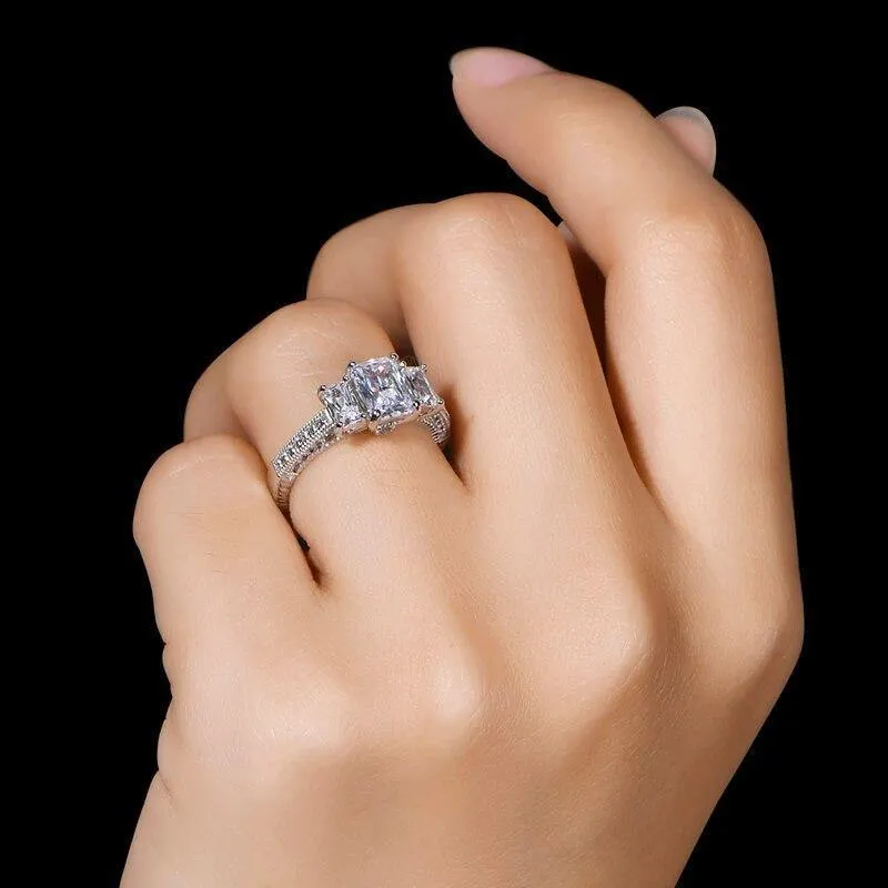 925 Sterling Silber 1.0 Karat Rechteckschliff Ring Verlobung Simulierter Diamant Hochzeit Silberringe Schmuck Geschenke
