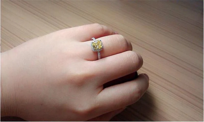 Eheringe aus Sterlingsilber für Damen, Prinzessinnenschliff, gelber 5a CZ-Verlobungsring, künstlicher Diamant, Platin-Schmuck