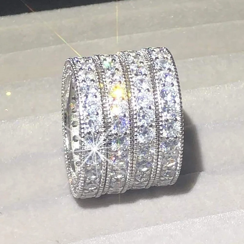 Simulierter Diamant Platin Massives Sterling 925 Silber Ehering Eternity Ring Schmuck Großhandel