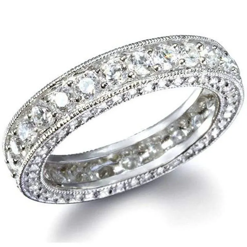Simulierter Diamant Platin Massives Sterling 925 Silber Ehering Eternity Ring Schmuck Großhandel