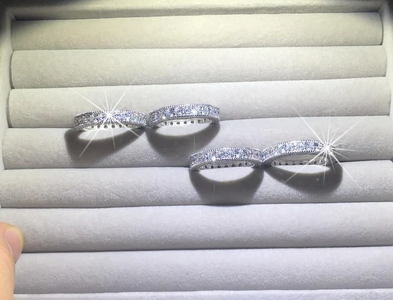 Simulierter Diamant Platin Massives Sterling 925 Silber Ehering Eternity Ring Schmuck Großhandel