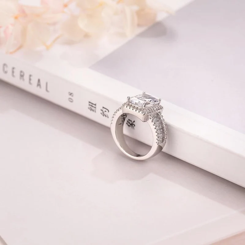 Verlobungsringe für Damen aus 925er-Sterlingsilber, Luxus-Quadrat-T-Simulationsdiamant, Platin-Schmuck, Größe 5–10