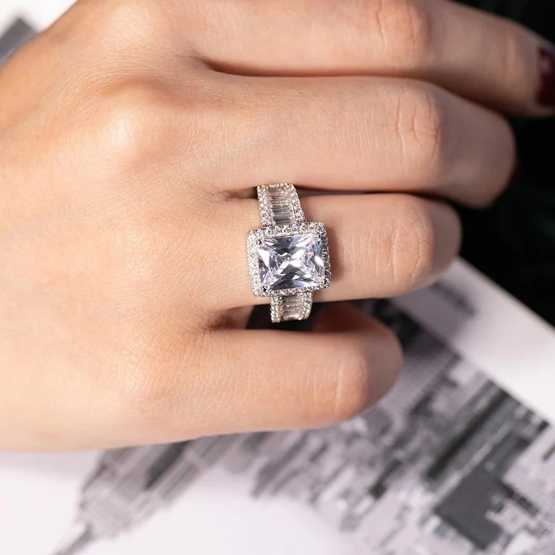 Verlobungsringe für Damen aus 925er-Sterlingsilber, Luxus-Quadrat-T-Simulationsdiamant, Platin-Schmuck, Größe 5–10