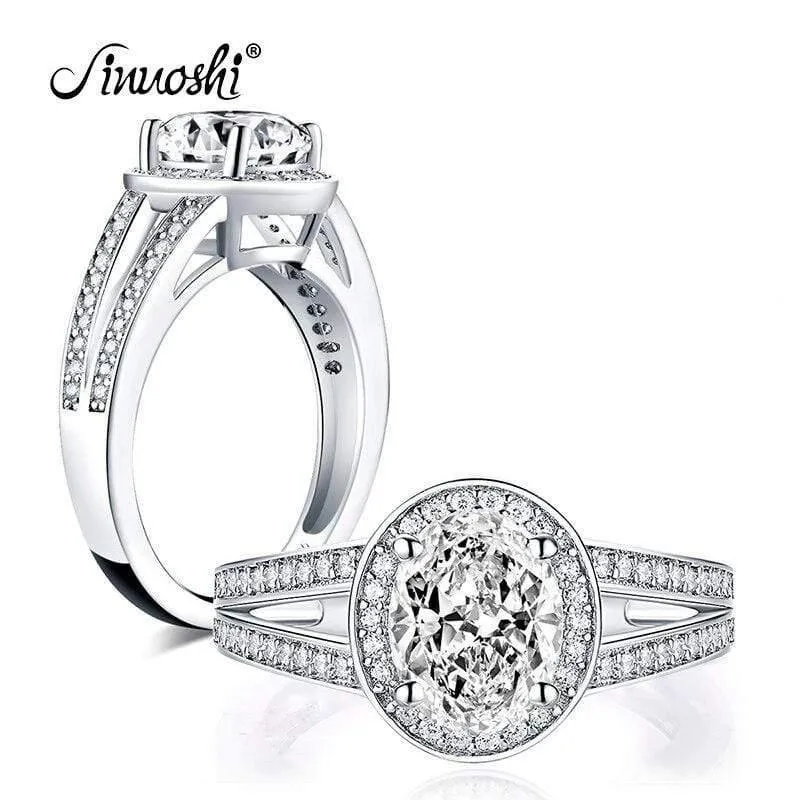 925 Sterling Silber 2.0 Karat Ovalschliff Halo Ring Verlobung Simulierter Diamant Frauen Hochzeit Silber Ringe Schmuck Geschenk