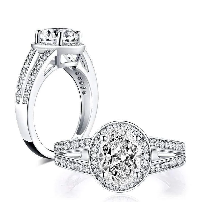 925 Sterling Silber 2.0 Karat Ovalschliff Halo Ring Verlobung Simulierter Diamant Frauen Hochzeit Silber Ringe Schmuck Geschenk