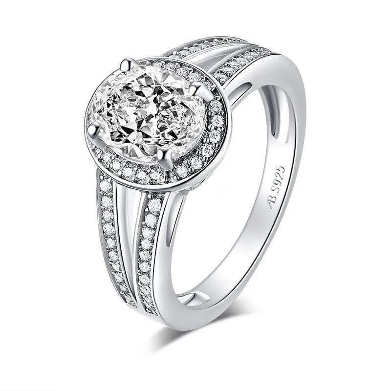 925 Sterling Silber 2.0 Karat Ovalschliff Halo Ring Verlobung Simulierter Diamant Frauen Hochzeit Silber Ringe Schmuck Geschenk