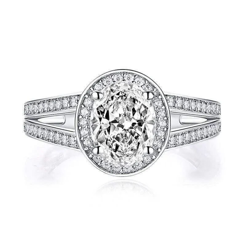 925 Sterling Silber 2.0 Karat Ovalschliff Halo Ring Verlobung Simulierter Diamant Frauen Hochzeit Silber Ringe Schmuck Geschenk