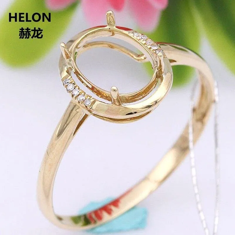 14k Gelbgold Verlobung Ehering Damen 6x8mm Oval Cut Semi Mount Ring Natürliche Diamanten