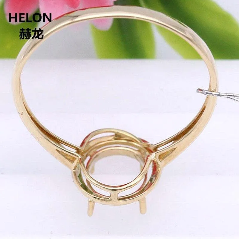 14k Gelbgold Verlobung Ehering Damen 6x8mm Oval Cut Semi Mount Ring Natürliche Diamanten
