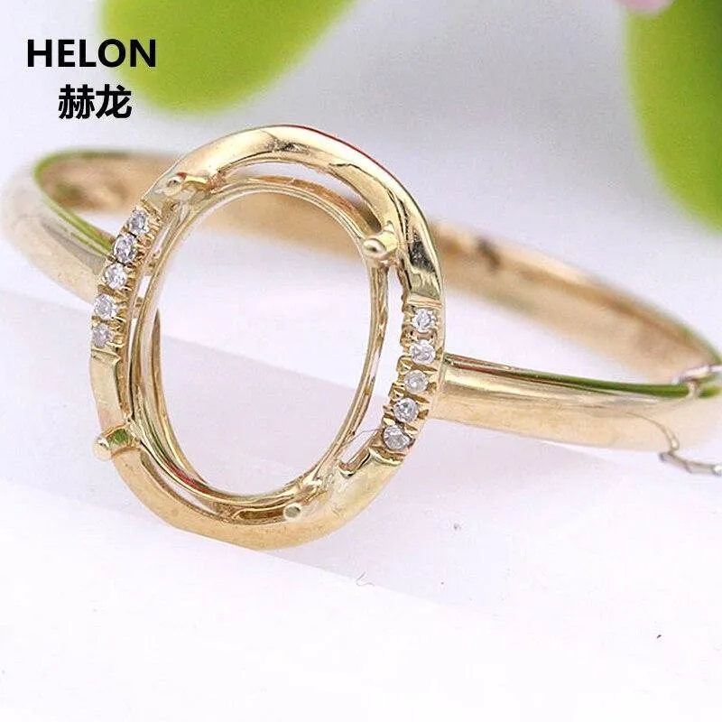 14k Gelbgold Verlobung Ehering Damen 6x8mm Oval Cut Semi Mount Ring Natürliche Diamanten