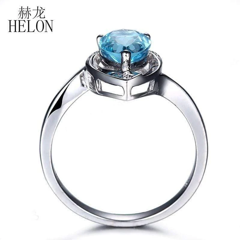 Edelstein Diamanten Schmuck Ring massiv 10K Weißgold Naturdiamanten Schmuck 8x6mm Birnenschliff Blautopas Ehering
