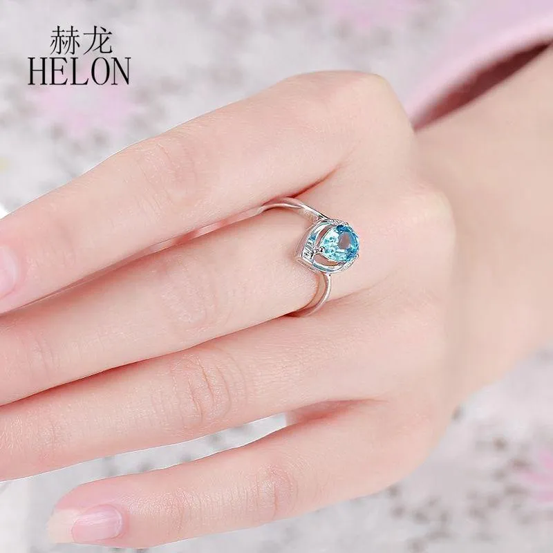 Edelstein Diamanten Schmuck Ring massiv 10K Weißgold Naturdiamanten Schmuck 8x6mm Birnenschliff Blautopas Ehering