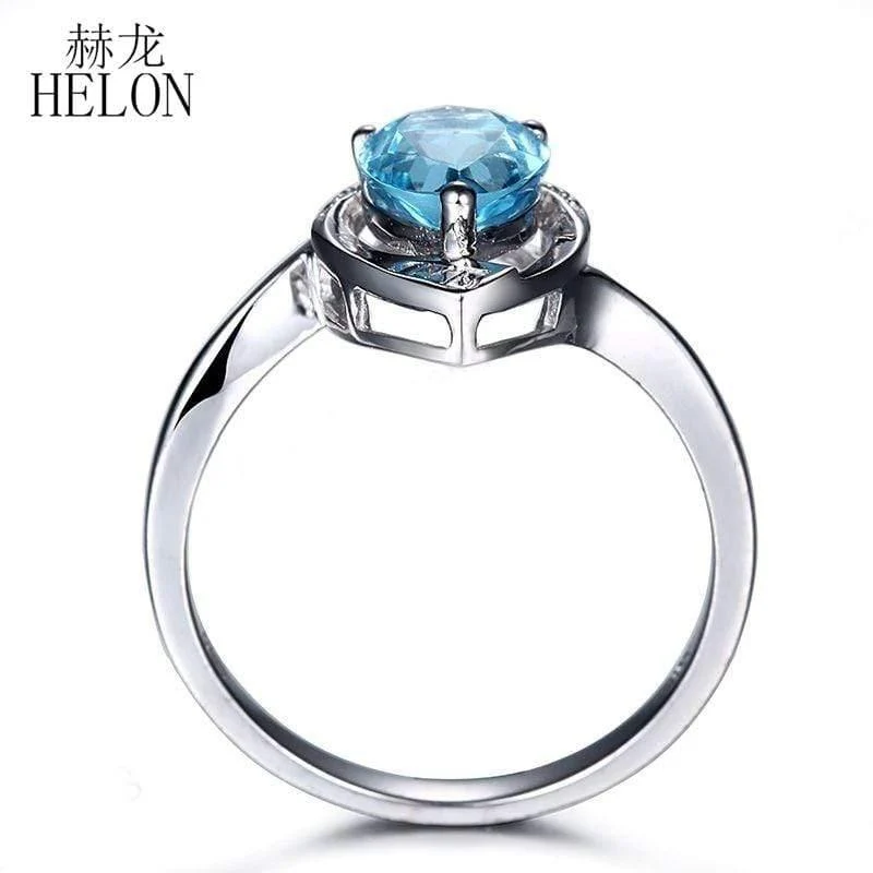 Edelstein Diamanten Schmuck Ring massiv 10K Weißgold Naturdiamanten Schmuck 8x6mm Birnenschliff Blautopas Ehering