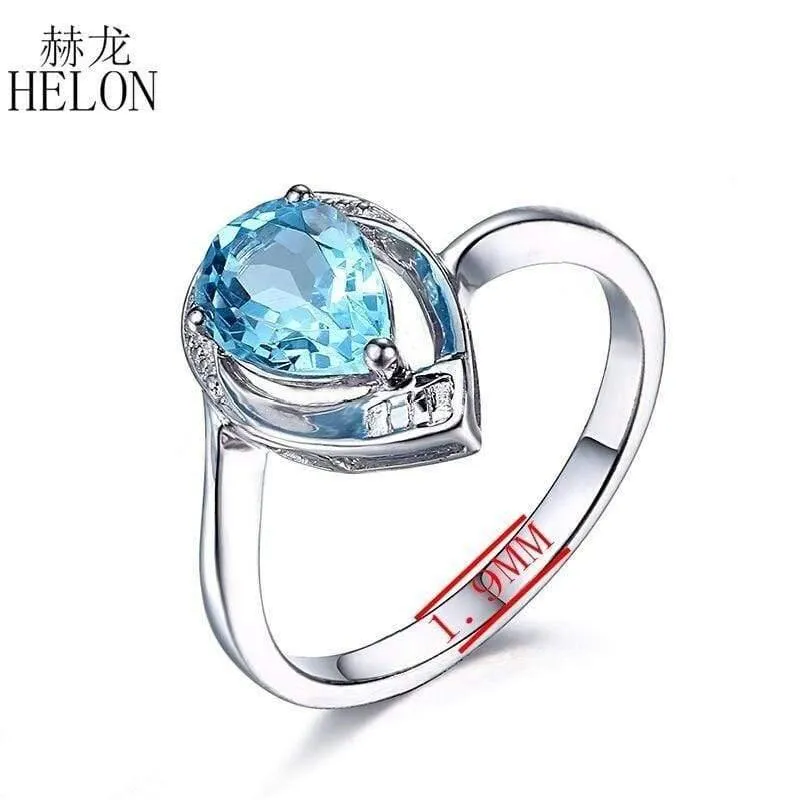 Edelstein Diamanten Schmuck Ring massiv 10K Weißgold Naturdiamanten Schmuck 8x6mm Birnenschliff Blautopas Ehering