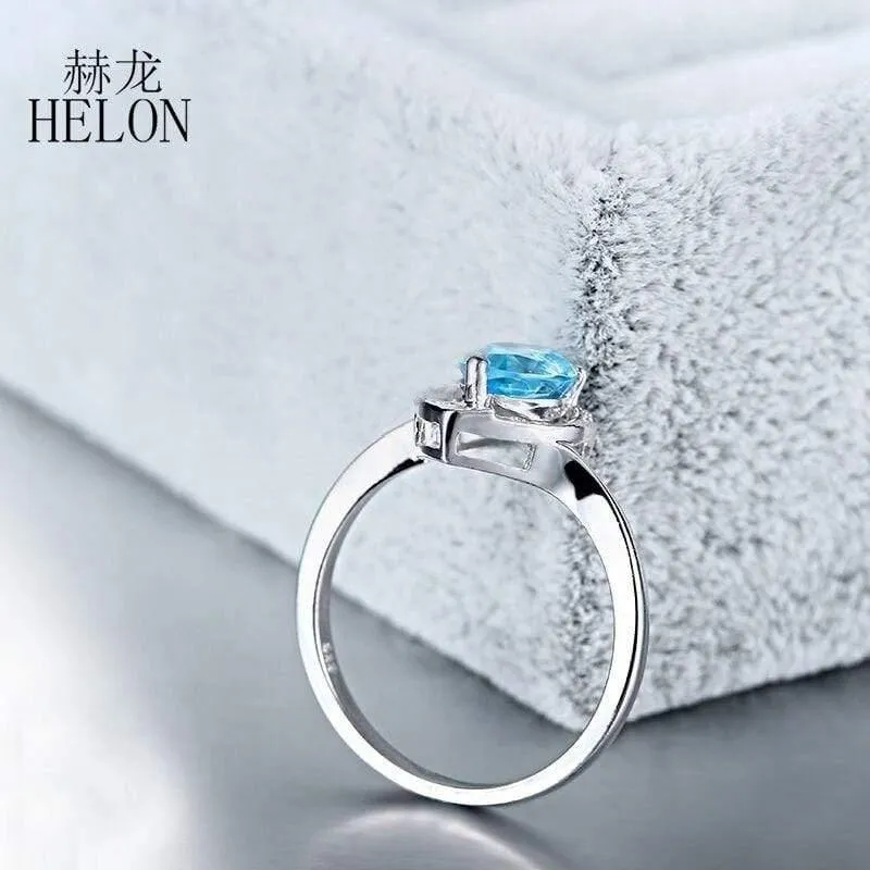 Edelstein Diamanten Schmuck Ring massiv 10K Weißgold Naturdiamanten Schmuck 8x6mm Birnenschliff Blautopas Ehering
