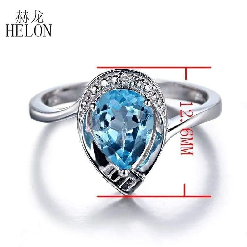 Edelstein Diamanten Schmuck Ring massiv 10K Weißgold Naturdiamanten Schmuck 8x6mm Birnenschliff Blautopas Ehering