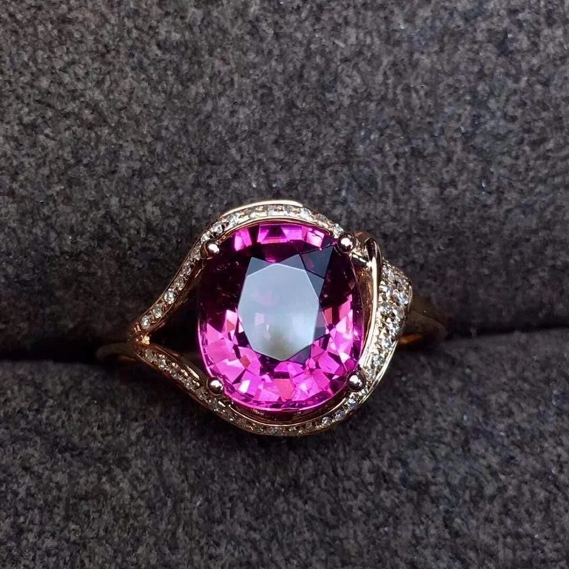 Roter Turmalin-Ring, 2.7 ct, reines 18-karätiges Gold, Schmuck, natürliche Rubi-Turmalin-Edelsteine, Diamanten, weibliche Ringe für Frauen, feiner Ring