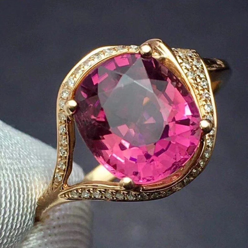 Roter Turmalin-Ring, 2.7 ct, reines 18-karätiges Gold, Schmuck, natürliche Rubi-Turmalin-Edelsteine, Diamanten, weibliche Ringe für Frauen, feiner Ring