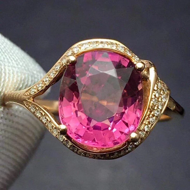 Roter Turmalin-Ring, 2.7 ct, reines 18-karätiges Gold, Schmuck, natürliche Rubi-Turmalin-Edelsteine, Diamanten, weibliche Ringe für Frauen, feiner Ring