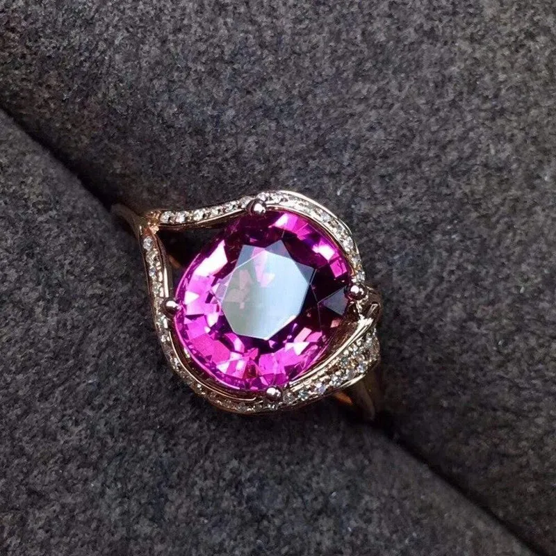 Roter Turmalin-Ring, 2.7 ct, reines 18-karätiges Gold, Schmuck, natürliche Rubi-Turmalin-Edelsteine, Diamanten, weibliche Ringe für Frauen, feiner Ring