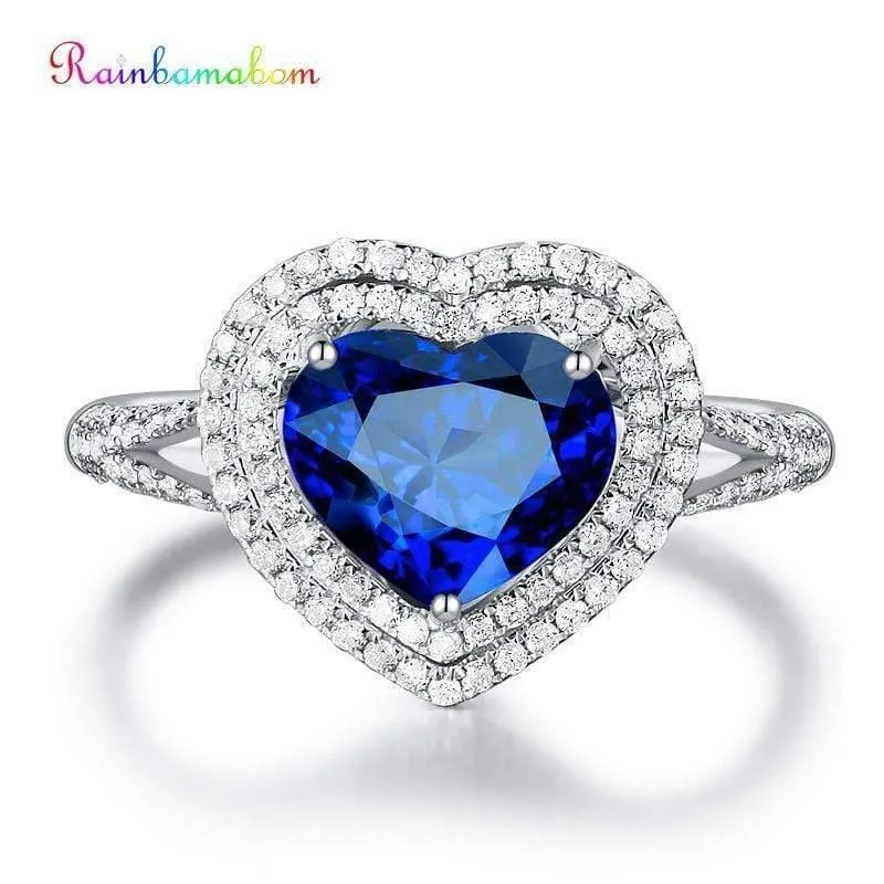 Ring aus massivem 925er-Sterlingsilber, königsblauer Herz-Saphir-Edelstein, Hochzeit, Verlobung, Diamanten, edler Schmuck im Großhandel
