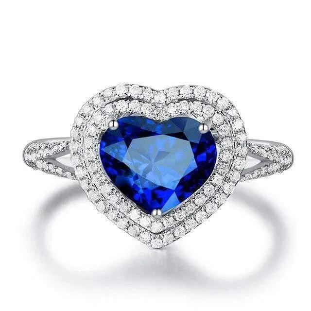 Ring aus massivem 925er-Sterlingsilber, königsblauer Herz-Saphir-Edelstein, Hochzeit, Verlobung, Diamanten, edler Schmuck im Großhandel