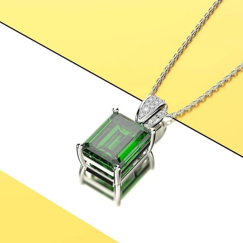 925 Sterling Silber Erstellt Moissanit Smaragd Edelstein Diamanten Anhänger Halskette Frauen Edlen Schmuck Großhandel