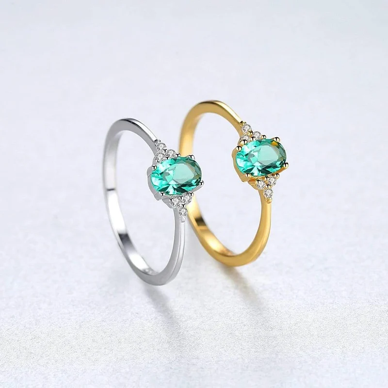 925 Sterling Silber Smaragd Edelstein Hochzeit Verlobung Diamanten Ring Damen Schmuck Geschenke Großhandel