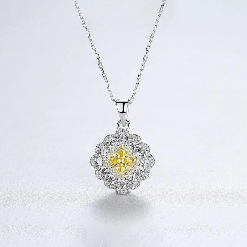 925 Sterling Silber Citrin Edelstein Geburtsstein Cocktail Party Diamanten Anhänger Halskette Schmuck Großhandel