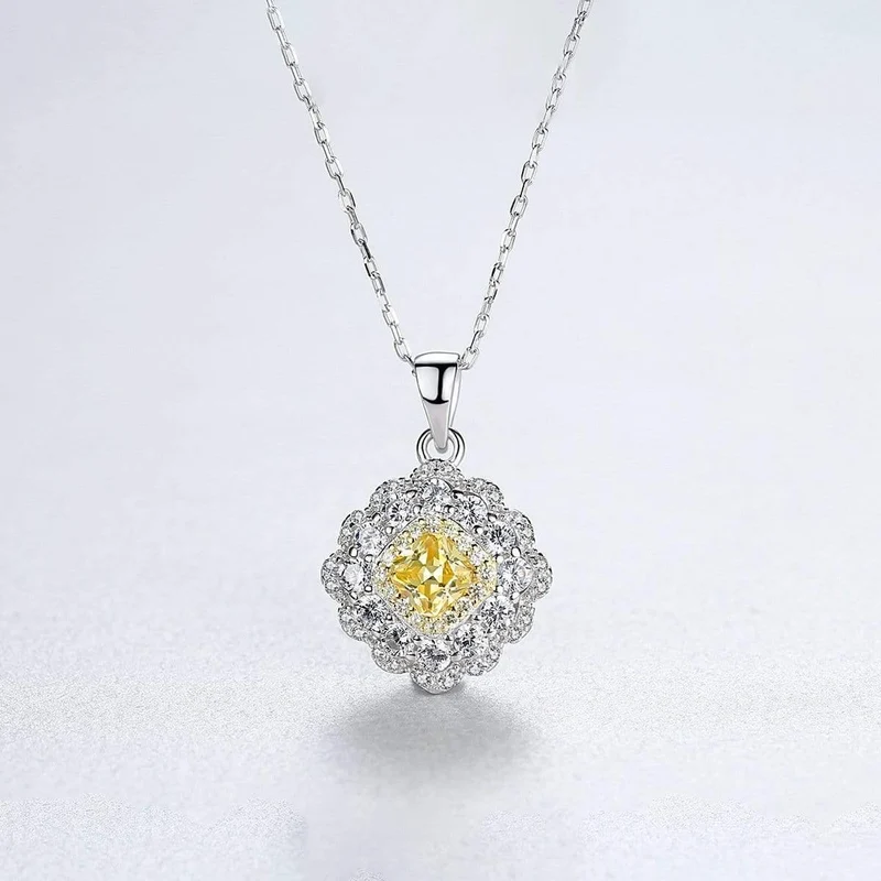 925 Sterling Silber Citrin Edelstein Geburtsstein Cocktail Party Diamanten Anhänger Halskette Schmuck Großhandel
