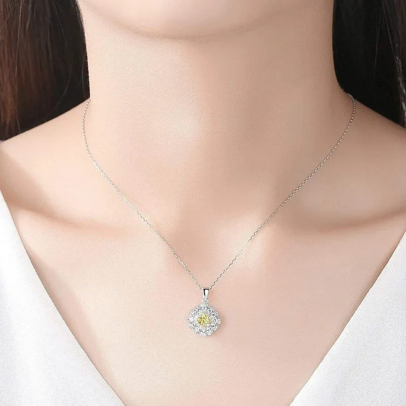 925 Sterling Silber Citrin Edelstein Geburtsstein Cocktail Party Diamanten Anhänger Halskette Schmuck Großhandel