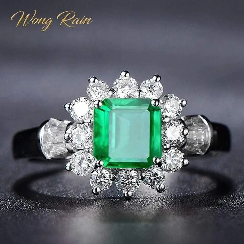925 Sterling Silber Smaragd Edelstein Hochzeit Engagement Diamanten Weißgold Ring Edlen Schmuck Großhandel