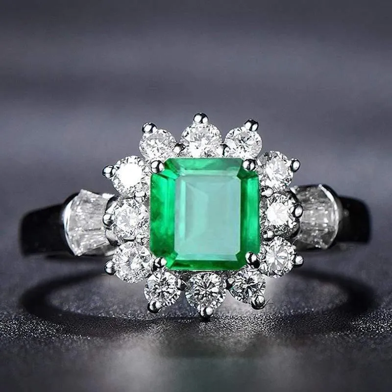925 Sterling Silber Smaragd Edelstein Hochzeit Engagement Diamanten Weißgold Ring Edlen Schmuck Großhandel