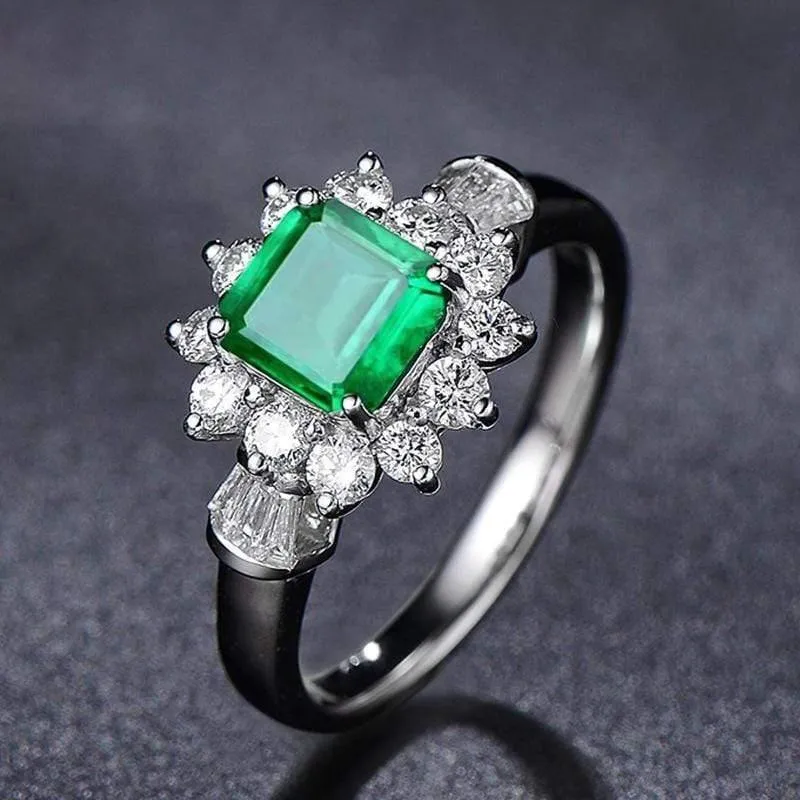 925 Sterling Silber Smaragd Edelstein Hochzeit Engagement Diamanten Weißgold Ring Edlen Schmuck Großhandel
