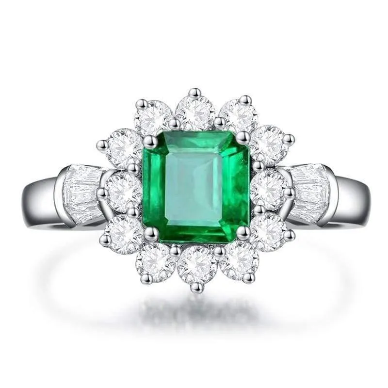 925 Sterling Silber Smaragd Edelstein Hochzeit Engagement Diamanten Weißgold Ring Edlen Schmuck Großhandel