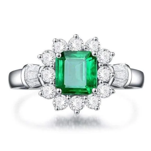 925 Sterling Silber Smaragd Edelstein Hochzeit Engagement Diamanten Weißgold Ring Edlen Schmuck Großhandel