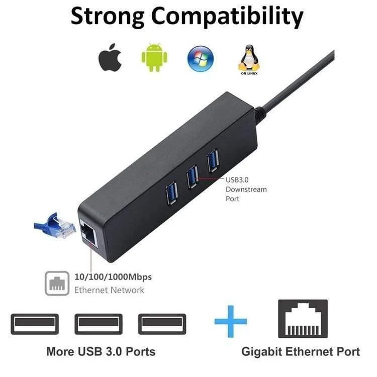 Ethernet-Adapter Tragbarer USB-3.0-zu-RJ45-10- / 100- / 1000-Mbps-Netzwerk-LAN-Kabeladapter