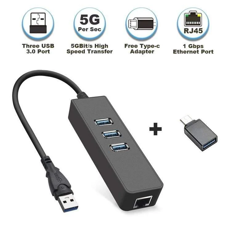 Ethernet-Adapter Tragbarer USB-3.0-zu-RJ45-10- / 100- / 1000-Mbps-Netzwerk-LAN-Kabeladapter