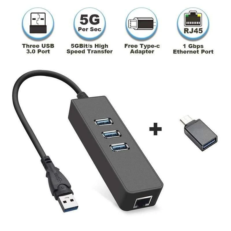 Ethernet-Adapter Tragbarer USB-3.0-zu-RJ45-10- / 100- / 1000-Mbps-Netzwerk-LAN-Kabeladapter