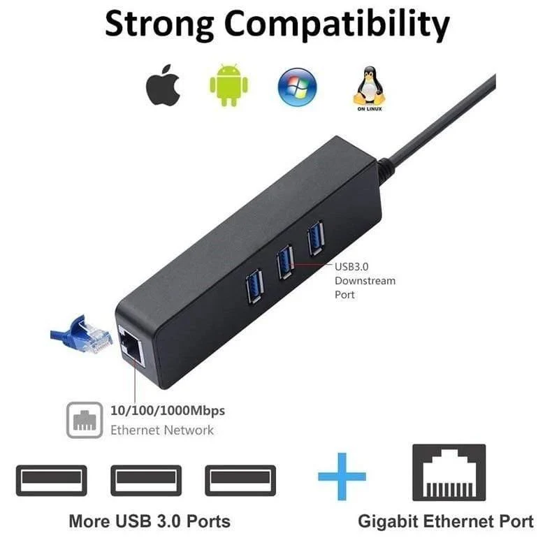Ethernet-Adapter Tragbarer USB-3.0-zu-RJ45-10- / 100- / 1000-Mbps-Netzwerk-LAN-Kabeladapter