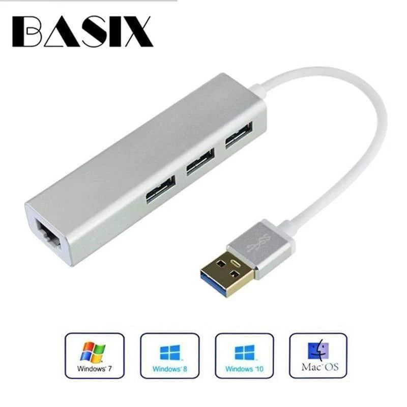 USB-Ethernet-Adapter 3-Ports USB-3.0-Hub USB-zu-Rj45-1000Mbps-Lan-Netzwerkkarte