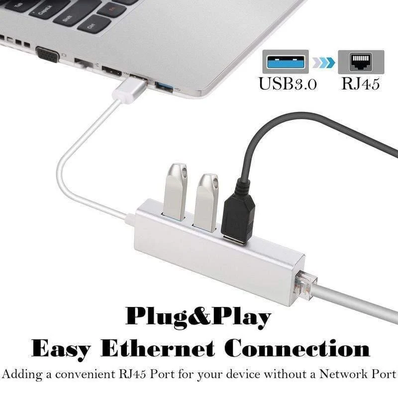 USB-Ethernet-Adapter 3-Ports USB-3.0-Hub USB-zu-Rj45-1000Mbps-Lan-Netzwerkkarte