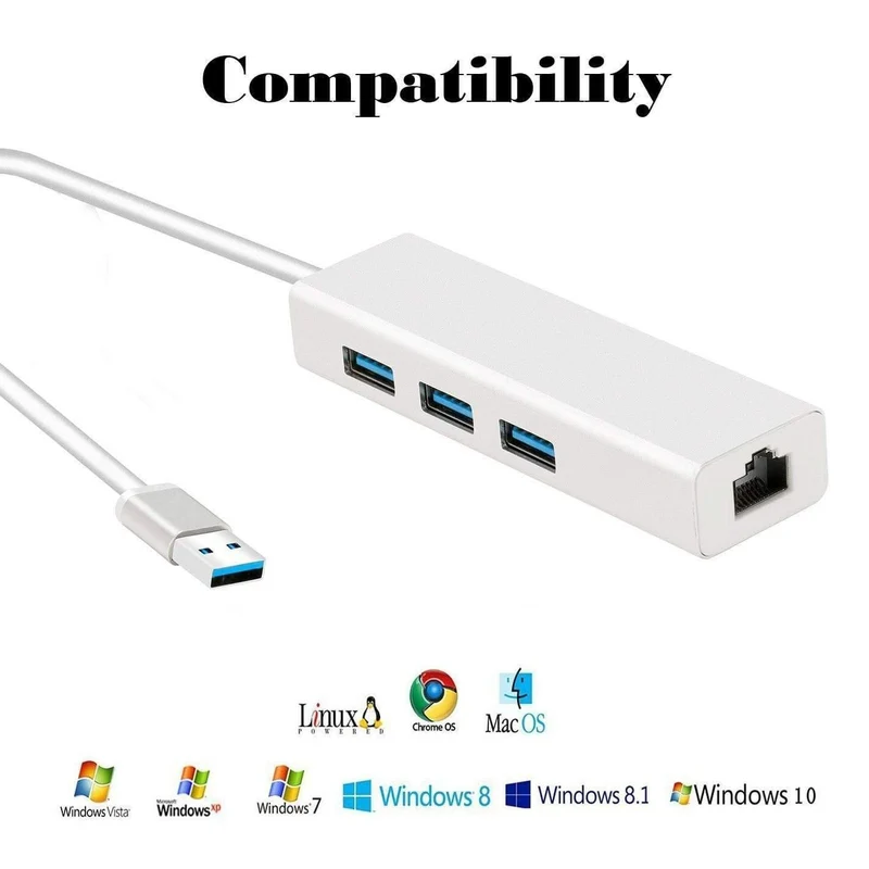 USB-Ethernet-Adapter 3-Ports USB-3.0-Hub USB-zu-Rj45-1000Mbps-Lan-Netzwerkkarte