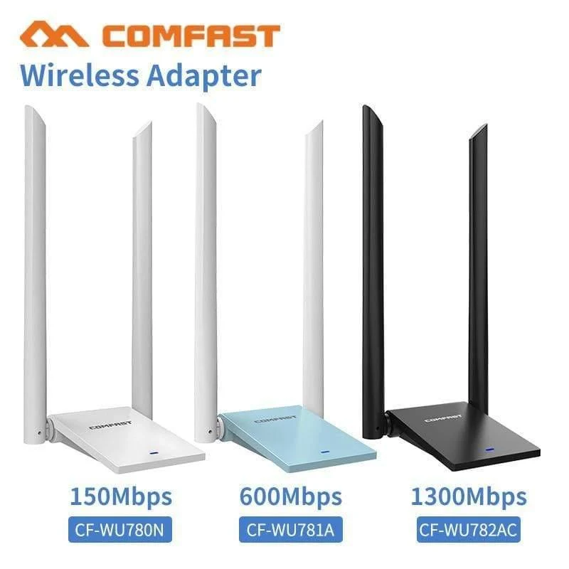 USB 3.0 Wireless WLAN-Adapter Dual Band 2.4 + 5 GHz 150–1300 Mbit/s 802.11AC 802.11 a/b/n/g/ac mit 2 x 6 dBi WLAN-Antennen