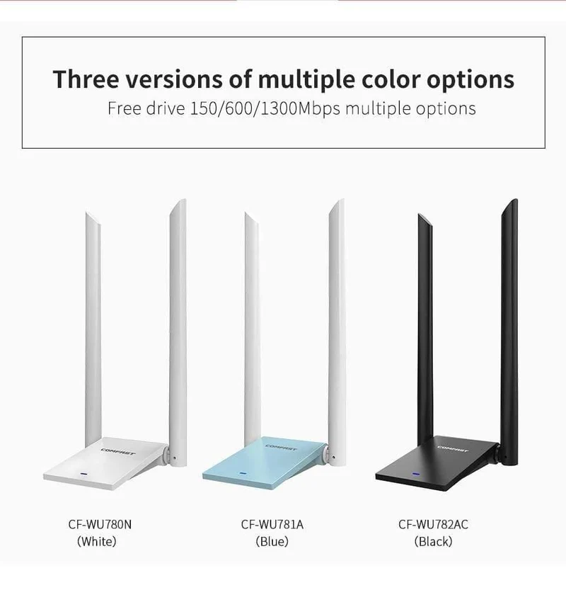 USB 3.0 Wireless WLAN-Adapter Dual Band 2.4 + 5 GHz 150–1300 Mbit/s 802.11AC 802.11 a/b/n/g/ac mit 2 x 6 dBi WLAN-Antennen