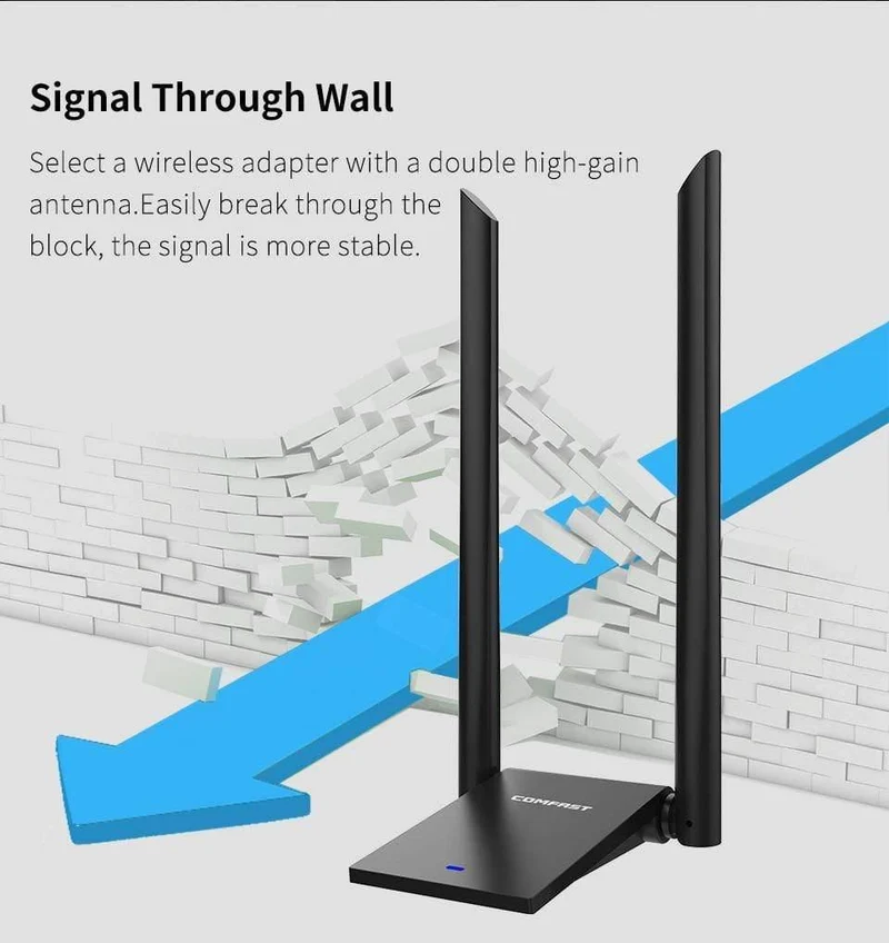 USB 3.0 Wireless WLAN-Adapter Dual Band 2.4 + 5 GHz 150–1300 Mbit/s 802.11AC 802.11 a/b/n/g/ac mit 2 x 6 dBi WLAN-Antennen