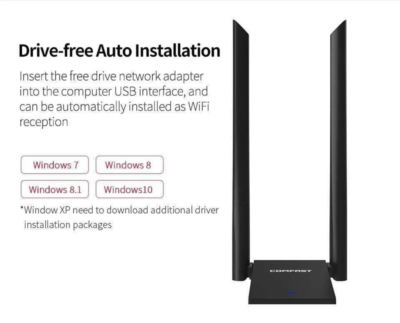USB 3.0 Wireless WLAN-Adapter Dual Band 2.4 + 5 GHz 150–1300 Mbit/s 802.11AC 802.11 a/b/n/g/ac mit 2 x 6 dBi WLAN-Antennen
