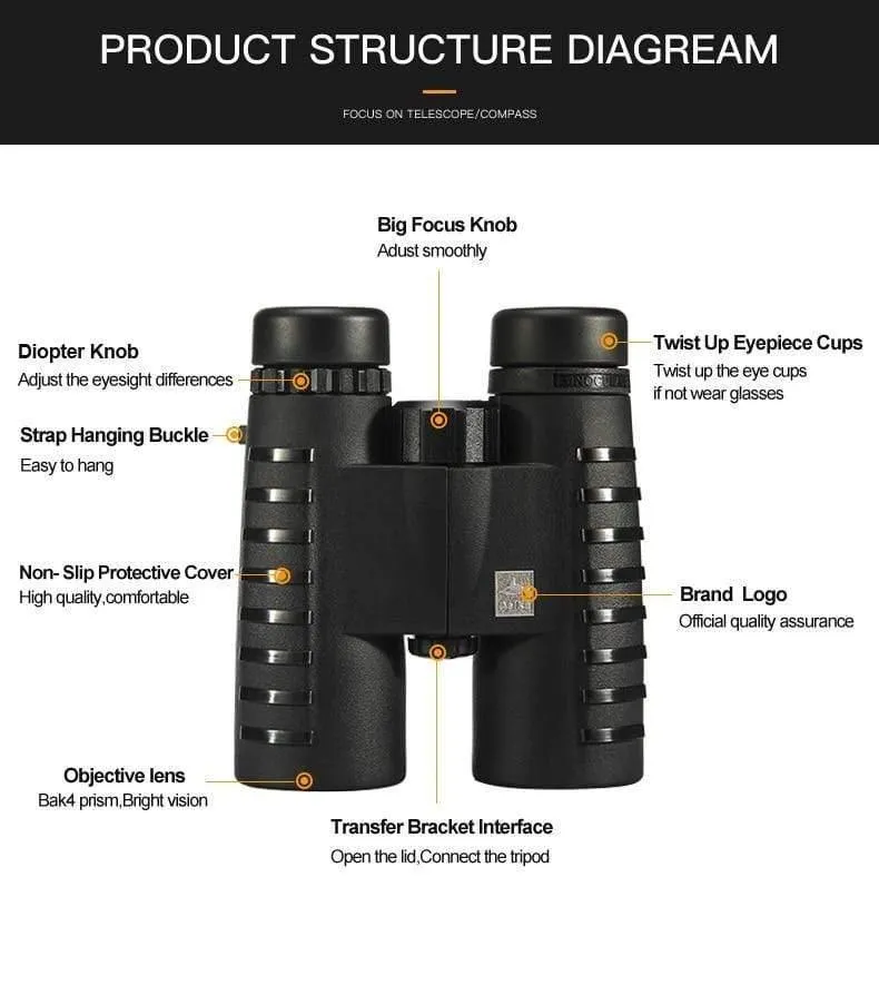 10x42 Camping Jagdfernrohre Asika Fernglas mit Umhängeband Tragetasche Teleskop Weitwinkel Profi-Fernglas HD