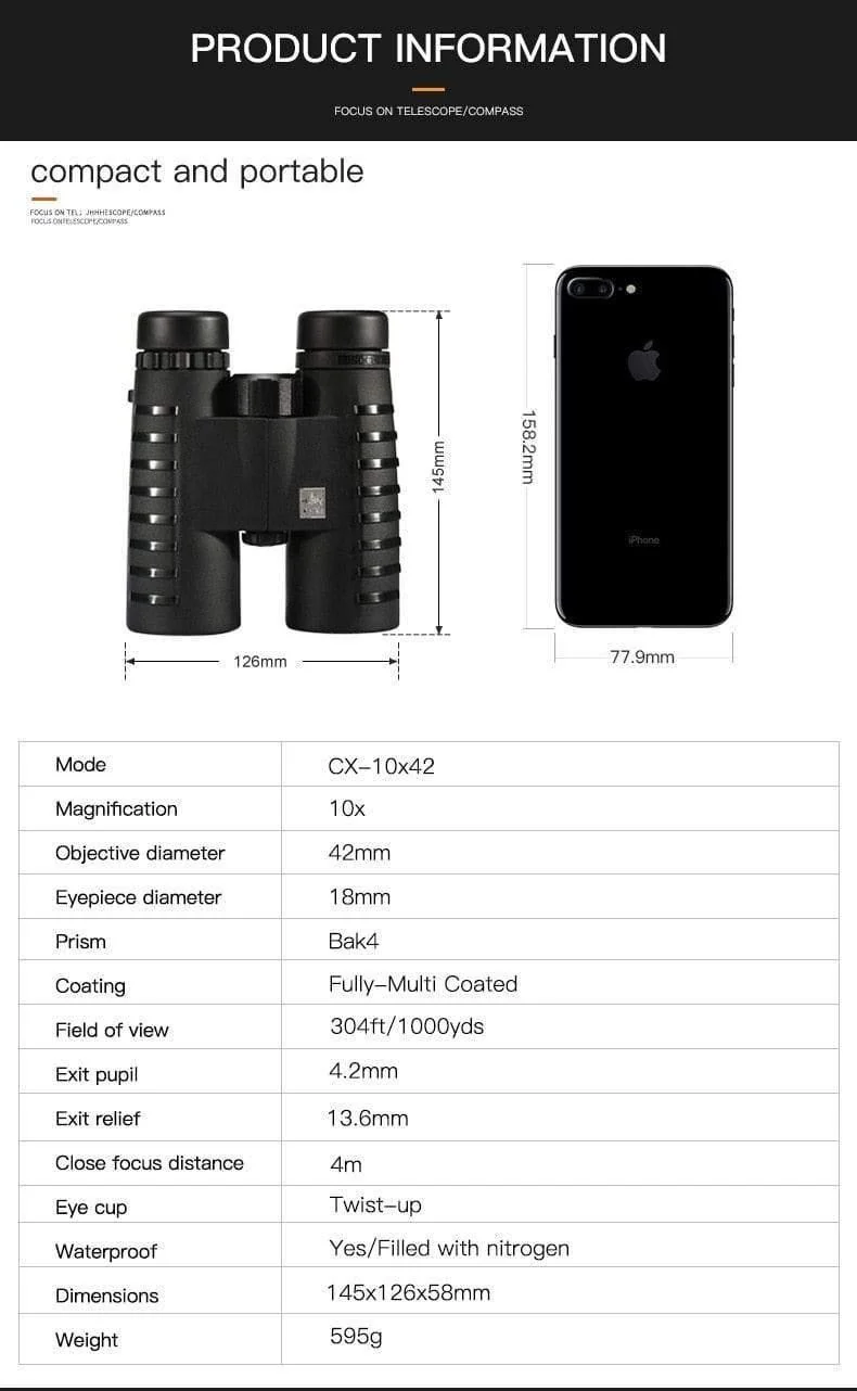10x42 Camping Jagdfernrohre Asika Fernglas mit Umhängeband Tragetasche Teleskop Weitwinkel Profi-Fernglas HD